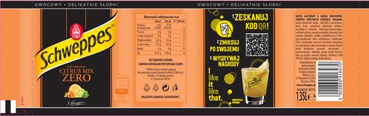 Schweppes (origine Pologne) Citrus Mix Zero — 1,35 L PET
