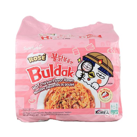 Samyang Buldak Rose Hot Chicken Flavor Ramen (Halal) — 140g x 5 Pcs x 8 Packs