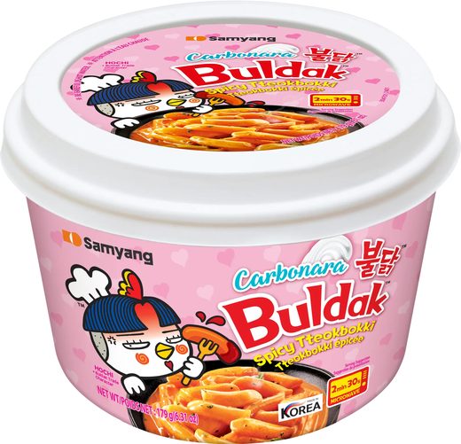 Samyang Buldak Tobokki Rice Cake With Carborana Sauce Bowl — 179g x 16 Bowls
