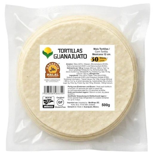 Guanajuato Tortillas — Maiz Guanajuato 500 Gr 12 Cm Amarillas Mexwraps — 20 x 500g
